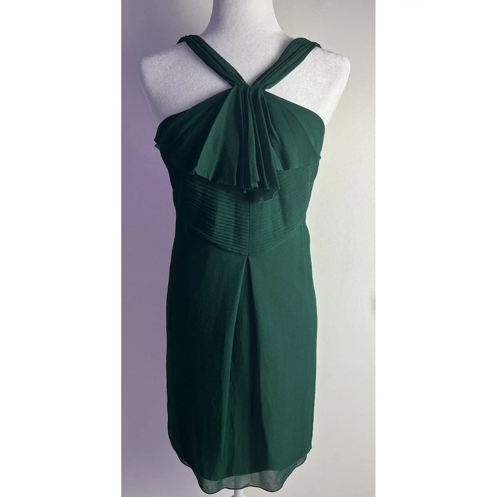 Vera Wang Lavender Label‎ Silk Chiffon Party Cocktail Dress Emerald Green Sz 6 - Picture 2 of 13